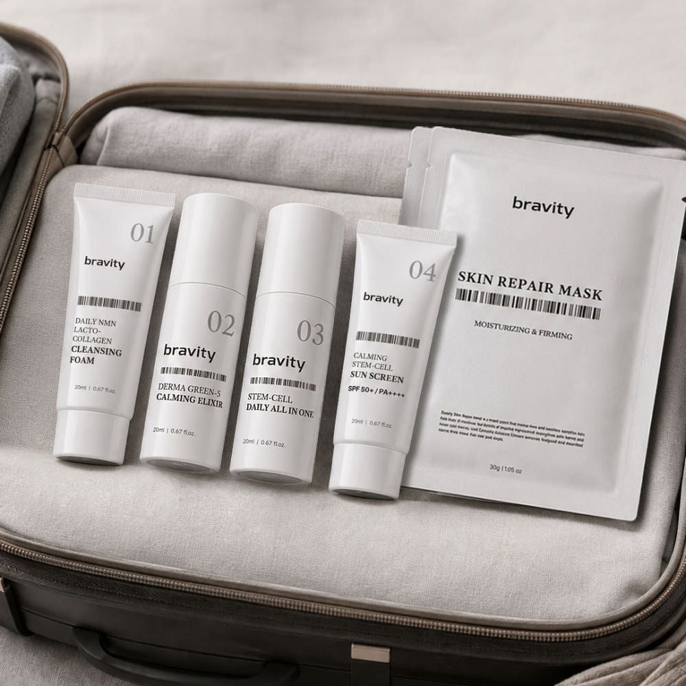 Bravity 5-Step Travel Ritual Skincare Kit TSA Friendly Aesthetic Care Routine Set _ Made in KOREA